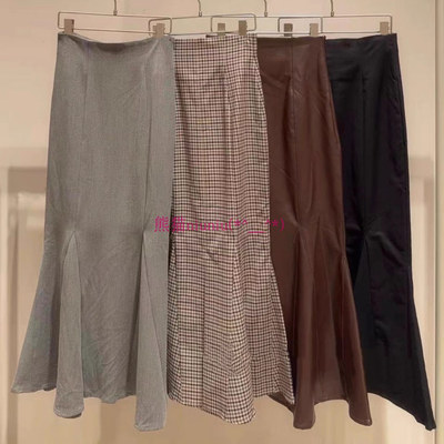 气质优雅高腰修身纯色鱼尾半身裙