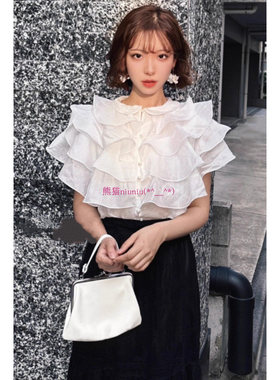 法式贵牌！纯元款~S家 多层荷叶边珍珠扣翻领衬衫上衣30500010012