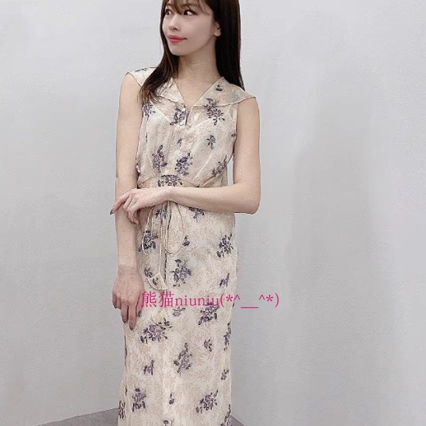 原厂追加！D家 金银丝甜美印花水手领无袖长款连衣裙170202-10117