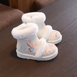 汉服鞋女童冬季加绒绣花鞋保暖古装鞋子小女孩中国风鞋雪地靴
