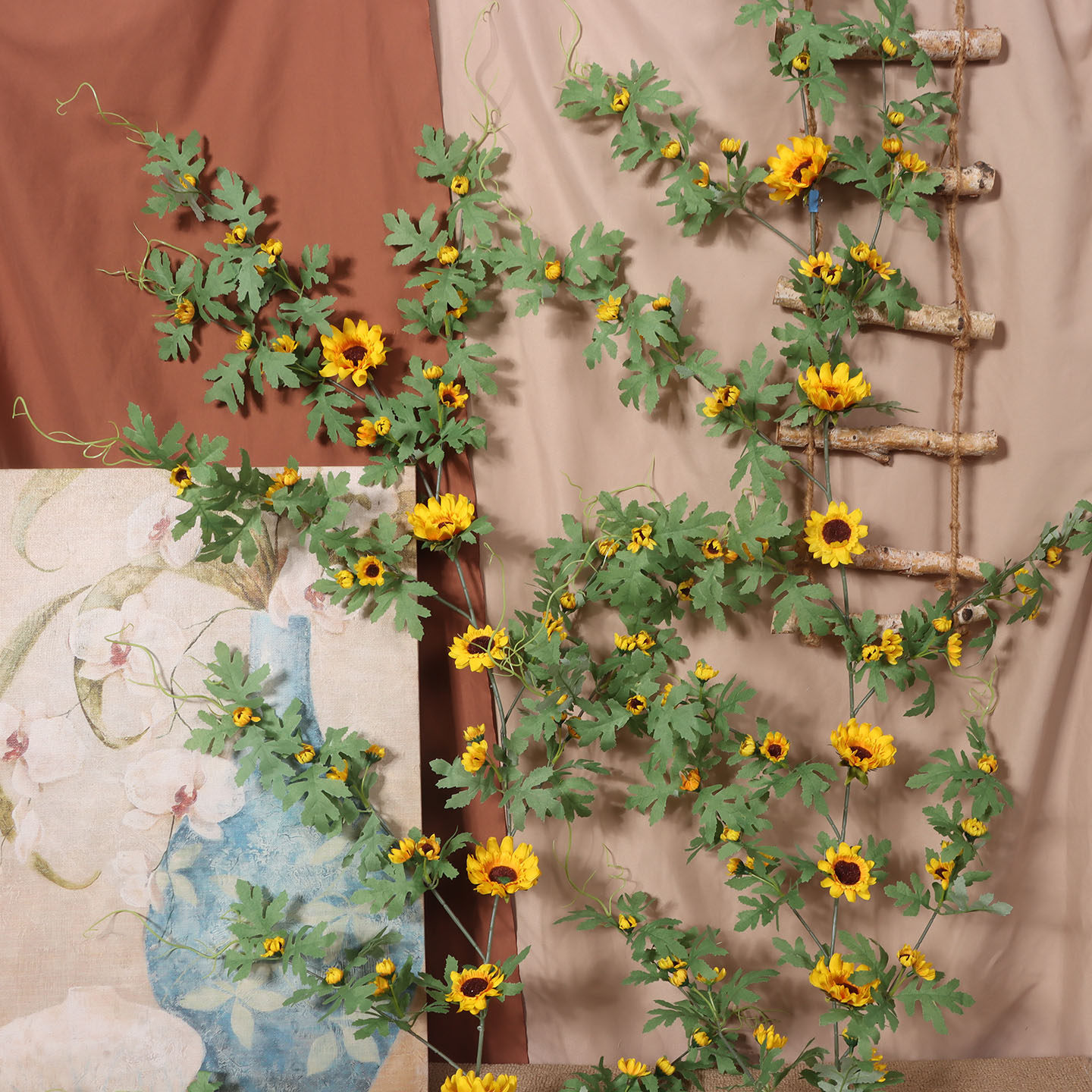 加密款向日葵仿真花藤小院阳台秋千幼儿园花墙太阳花布置装饰藤蔓