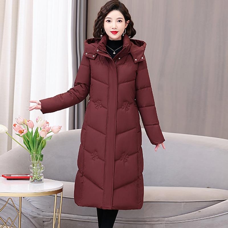 可拆卸帽修身收腰妈妈装棉衣棉服女今年冬新款中长款过膝棉袄外套