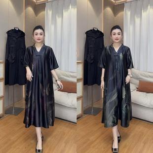 闊太太真絲香云紗連衣裙女2025年春夏新款 媽媽裙子 高端桑蠶絲大碼