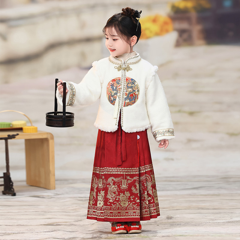 儿童冬季汉服红色加绒新年服唐装