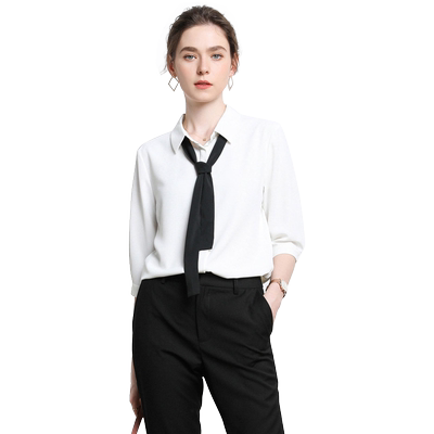 中袖雪纺衫白衬衣时尚通勤ol宽松