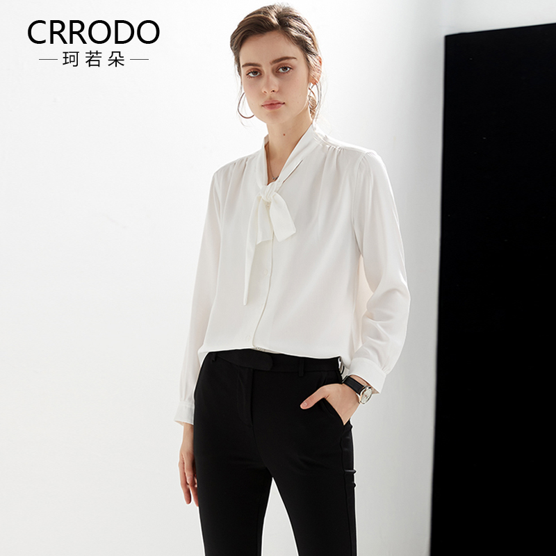 V领白色衬衫女飘带通勤别致衬衣
