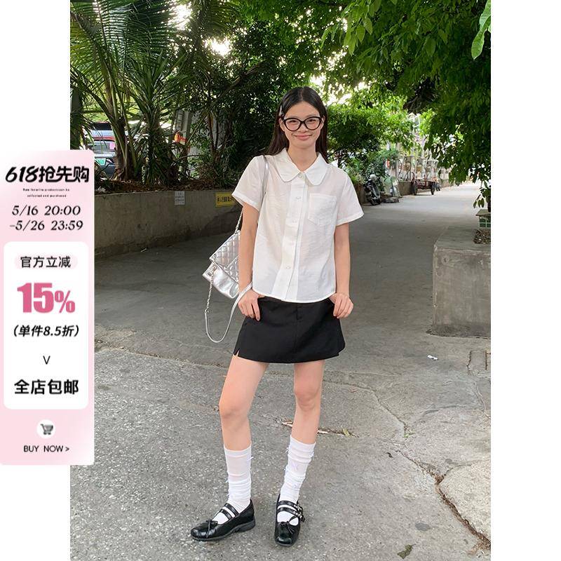 宋正恩黑色开衩西装半身裙女夏季2025韩系小个子高腰显瘦a字短裙