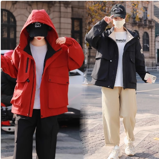 连帽宽松孕晚期上衣外穿风衣 洋气宽松显瘦春秋季 孕妇春装 外套时尚