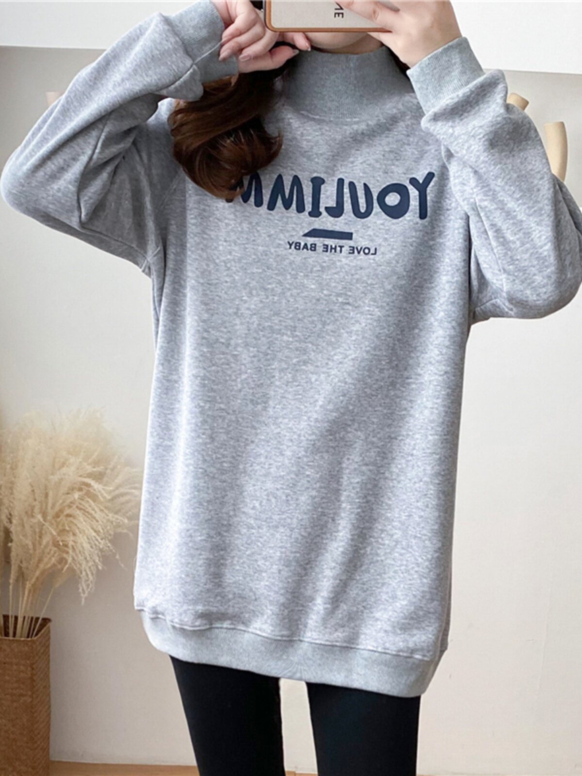 외출용 수유복 산후 여성이 입을 수 있는 패셔너블한 가을 겨울 벨벳 두꺼운 스웨트 셔츠 수유 상의 하이 칼라 밑단 셔츠