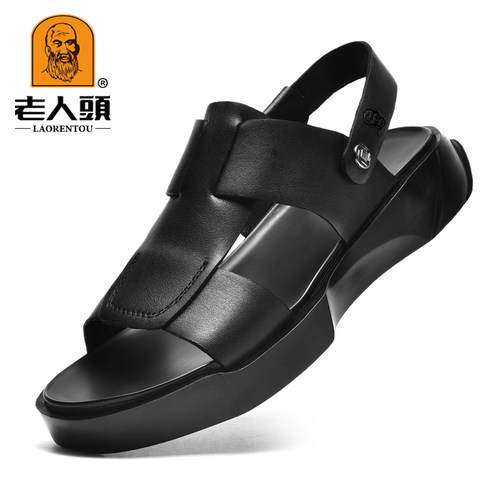 老人头男鞋夏季真皮软底透气凉鞋