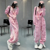 韩版 重工镶钻雪花晕染简约风套装 高级两件套 时尚 2026秋冬加绒新款