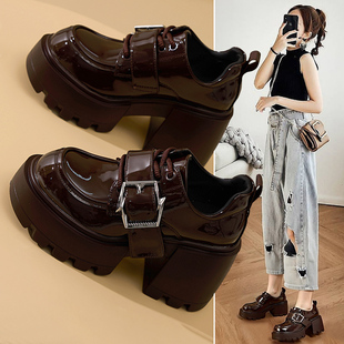 巨好看厚底增高乐福小皮鞋女2026正流行春季爆款9cm粗跟高跟单鞋