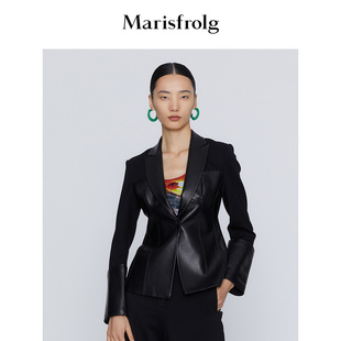 【商场同款】玛丝菲尔女装冬季新款黑色皮衣外套女