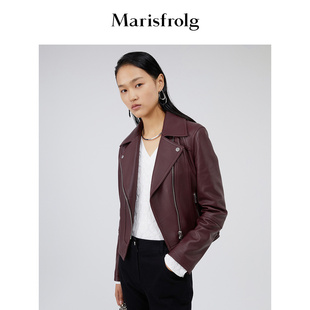 【商场同款】玛丝菲尔女装冬季新款短款真皮皮衣机车外套女