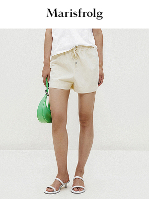 【羊毛】玛丝菲尔春季米黄色休闲运动短裤裤子女