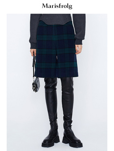 裤 格子五分直筒休闲裤 玛丝菲尔冬新款 子英伦风 商场同款