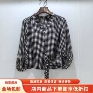 2026女新款 小衫 时尚 减龄百搭中袖 休闲V领格子衬衫 炫SZ25S3189春装