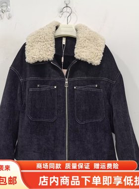 KLD-6177冬装2025女新款时尚休闲羊羔毛翻领加绒加厚仿牛仔短外套