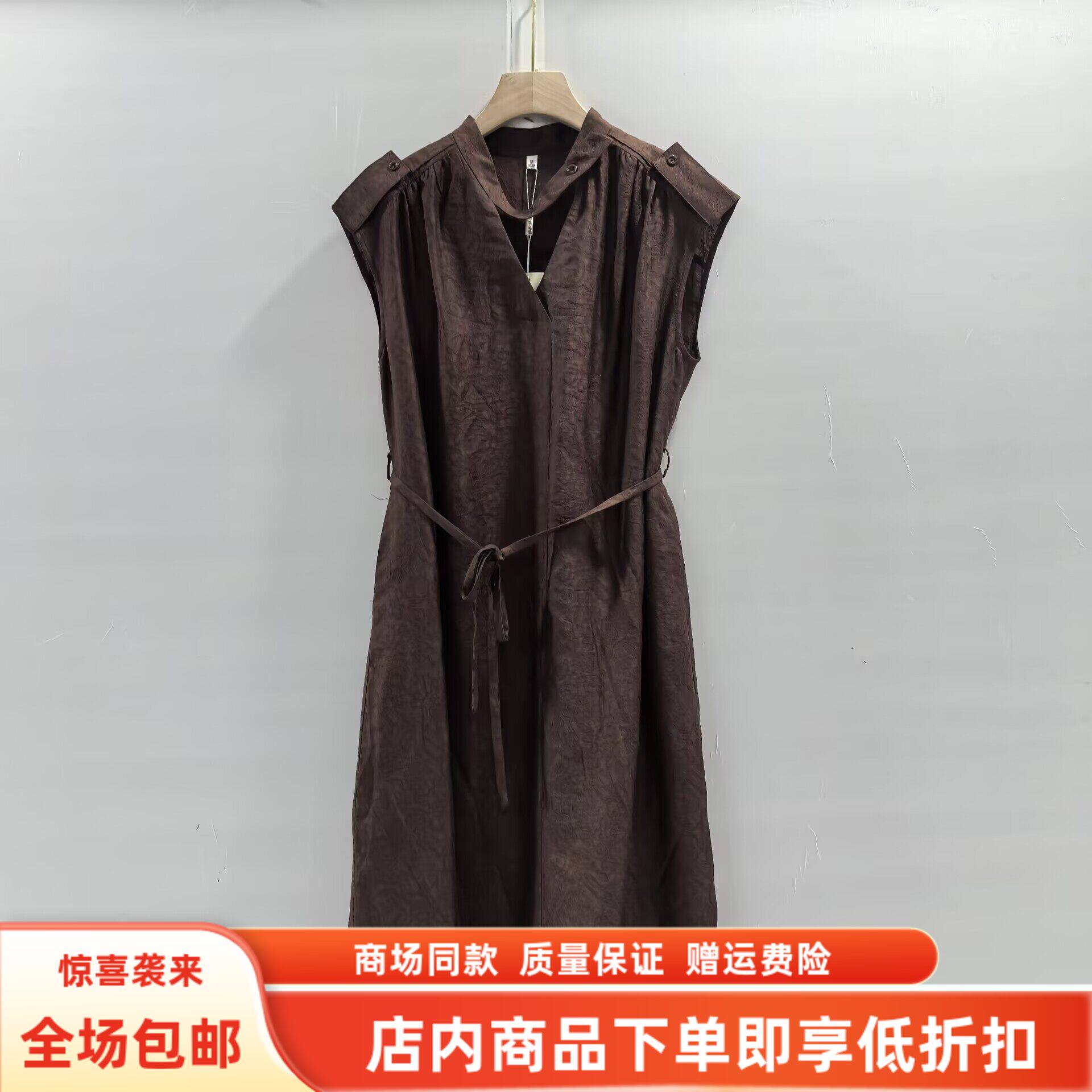 ZL26X-017夏装2026女款时尚休闲莱赛尔无袖系带优雅中长款连衣裙