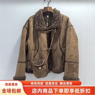 鹤颖B25A5133冬装2025女新款时尚韩系羊羔毛拼接麂皮绒加厚短外套