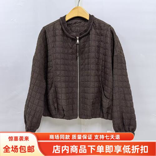 瑞26D608秋装2026女新款时尚休闲宽松针织圆领拉链夹克百搭短外套