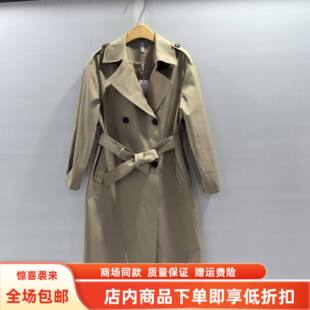 SRC-7131春装2026女新款时尚韩系翻领系带风衣双排扣英伦长款外套