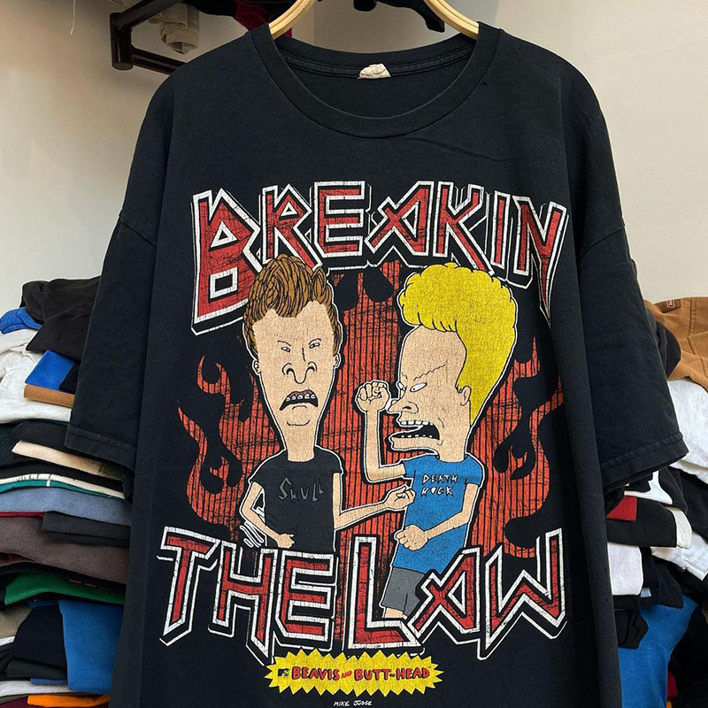 瘪四与大头蛋Beavis and Butt-head摇滚短袖T恤男女宽松情侣装潮