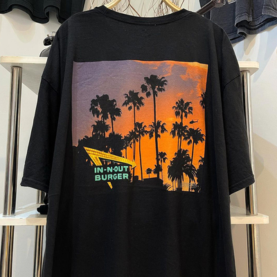 西海岸插画短袖ins落肩情侣装