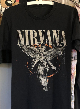 Nirvana涅槃乐队摇滚点墨泼墨天使vintage古着男女宽松短袖T恤潮