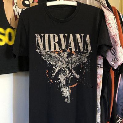 vintage涅槃乐队泼墨古着短袖t恤