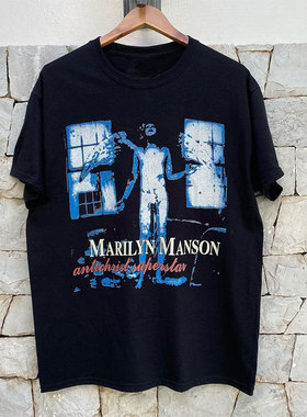 Marilyn Manson玛丽莲曼森哥特风人像vintage复古潮流落肩短袖T恤