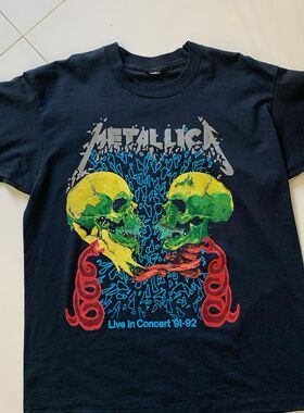 Metallica乐队vibe高街FOG潮流落肩vintage古着男女慵懒风短袖T恤