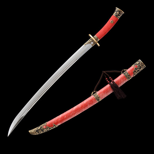 龙鸣清腰刀花纹钢鱼皮鞘铜装宝刀