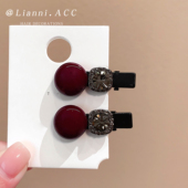 酒红色水钻一字夹新年喜庆侧边刘海夹气质碎发夹网红百搭发卡头饰