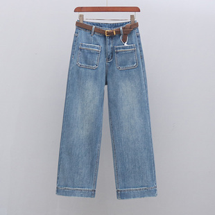 欧货冬季加绒加厚高腰九分阔腿裤2025年新款宽松窄版女直筒牛仔裤