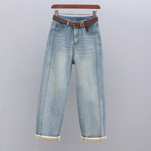 潮流浅蓝色哈伦裤 老爹裤 2025新款 显瘦宽松高腰牛仔裤 欧货春秋时尚
