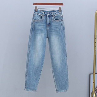 春秋潮流弹力老爹裤 高腰宽松哈伦裤 显瘦百搭浅色牛仔裤 2025年新款