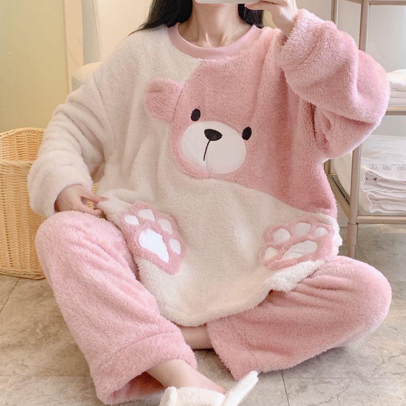 珊瑚绒睡衣女款冬季2025新款加厚加绒大码胖mm200斤秋冬可爱套装