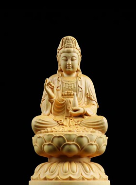 黄杨木崖柏木雕刻家居办公佛像摆件净瓶观音工艺品不开裂直播