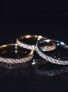 洗澡不掉色超闪钛钢镀18K金满钻锆石戒指精致百搭通勤百搭高级女