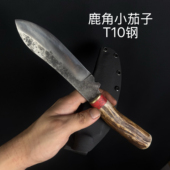T10碳钢 小茄子水果刀 鹿角手工锻打水果刀龙泉馆 鹿角柄