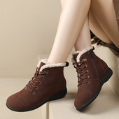2025大码 加绒女棉靴新款 特41一43真皮加肥宽胖脚平底牛绒妈妈短靴
