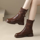 新款 加绒皮短靴 特2025真皮加肥宽胖脚女低跟时尚 百搭大码 41女靴鞋