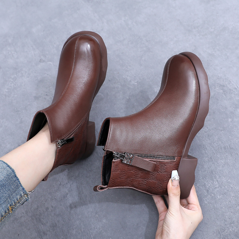 玲峰大码真皮女鞋柔软舒适保暖
