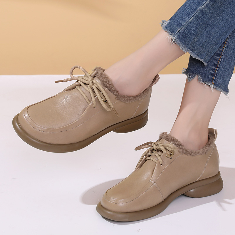 玲峰大码真皮女鞋柔软舒适保暖