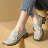 平底软底软皮2026网纱鞋 时尚 女凉鞋 宽胖脚41号大码 透气真皮胖mm鞋