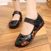 中老年牛筋底真皮平底妈妈单鞋 2025新款 43春季 民族风大码 女鞋