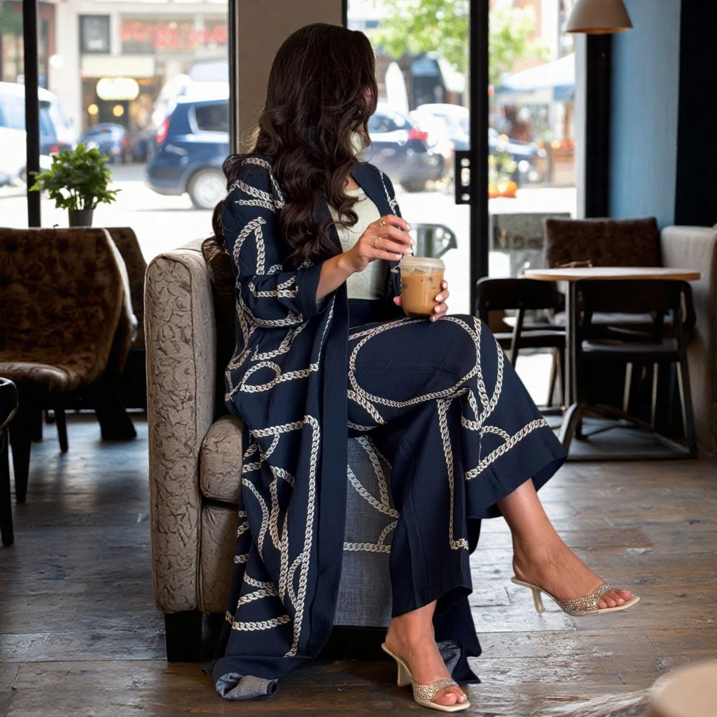 阿巴亚印花夏季长款开衫长裤两件套 Long cardigan and pants set图片