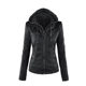Women Leather Hood Jacket zipper coat clothing 女皮衣夹克