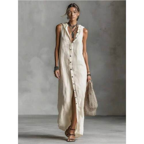 Loose sleeveless single breasted dress宽松无袖单排扣连衣裙